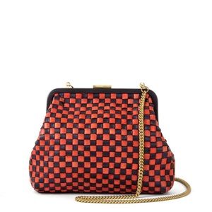 CLARE V Flore Black Red Checkered Woven EUC